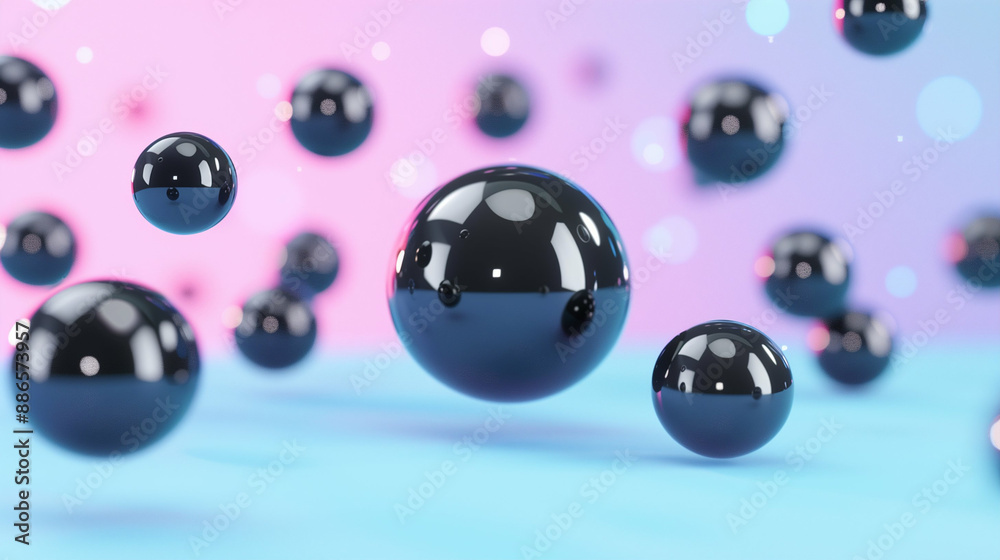 3D Floating Spheres on Pink and Blue Background. Modern Illustrations with Glossy Geometric Shapes 3D Floating Spheres on Pink and Blue Background. Modern Illustrations with Glossy Geometric Shapes