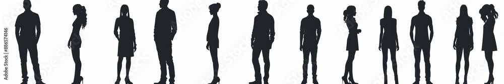 Identities of men and women, black color on a white background. Male and female silhouettes. Identities of men and women, black color on a white background. Male and female silhouettes.