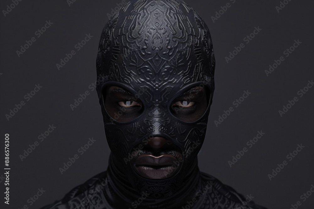 a person wearing a black mask