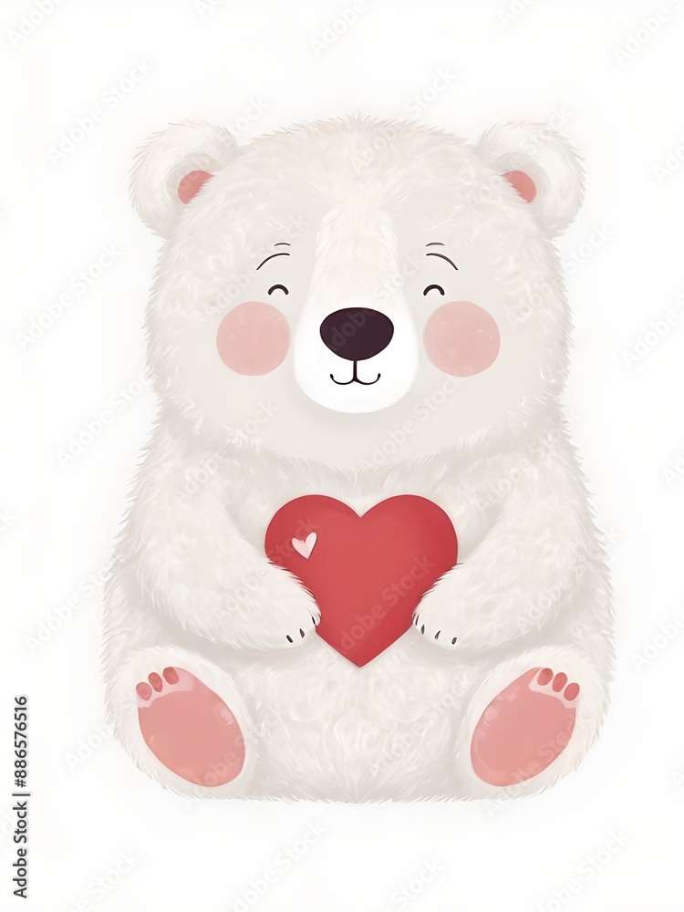 Obraz premium Cute White Bear Holding a Heart