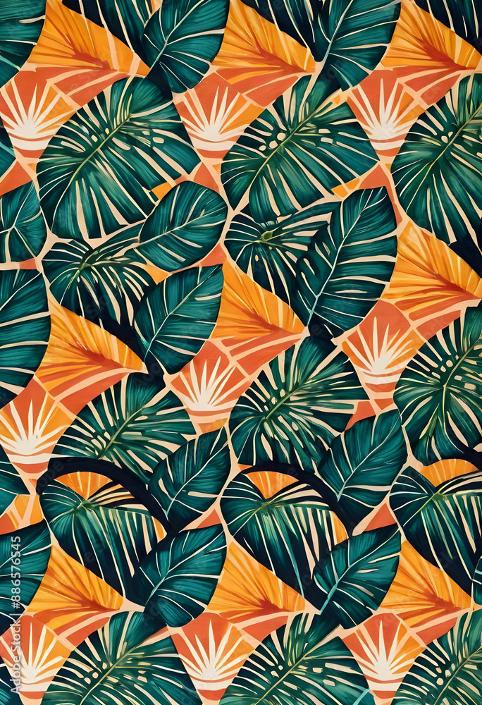 Tropical, geometric stained pattern fabric Tropical, geometric stained pattern fabric