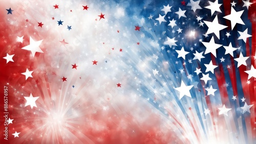 Patriotic red, white, and blue abstract background with sparkling stars, perfect for Veteran’s Day