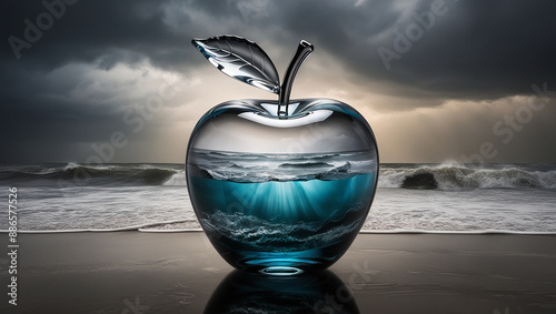glass of water on the beach