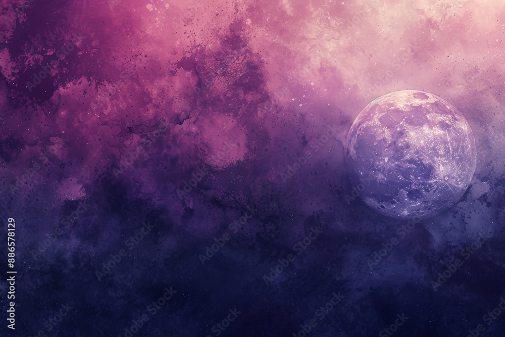 Obraz premium A Night Sky with a Full Moon and a Watercolor-Like Background