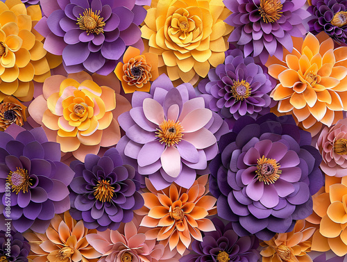 a group of colorful paper flowers