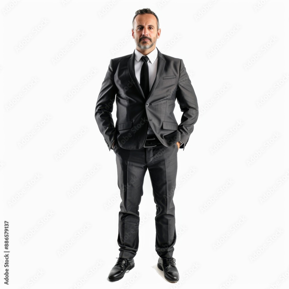 Businessman confident person in full height wearing a business suit isolated on white background Businessman confident person in full height wearing a business suit isolated on white background