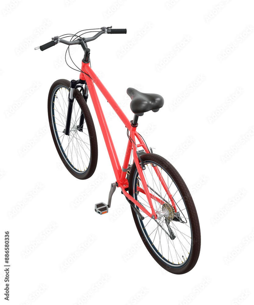 Red bicycle, side top view. Black leather saddle and handles. Png clipart isolated on transparent background Red bicycle, side top view. Black leather saddle and handles. Png clipart isolated on transparent background