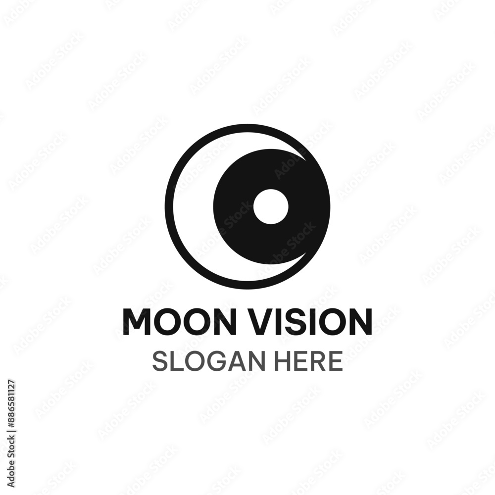 Moon vision logo template. Moon and eye lens vector illustration Moon vision logo template. Moon and eye lens vector illustration