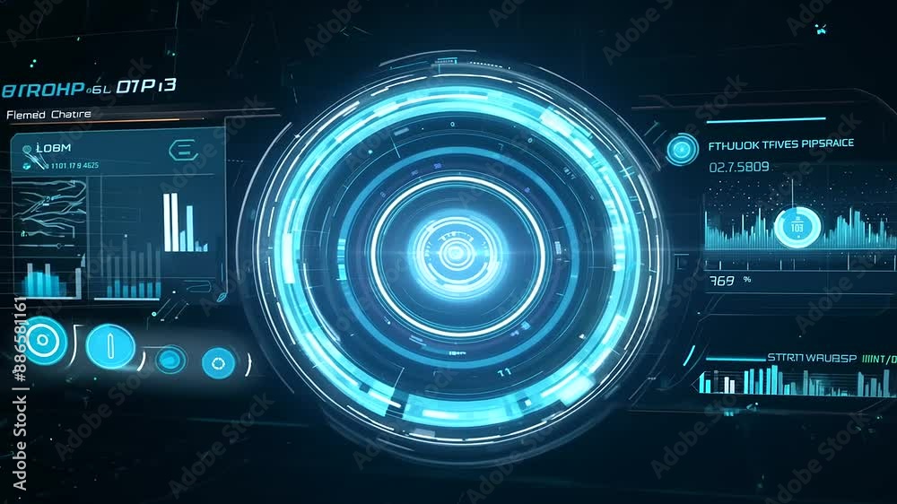 Cutting-edge HUD interface featuring dynamic, looping tech borders and elements. Cutting-edge HUD interface featuring dynamic, looping tech borders and elements.
