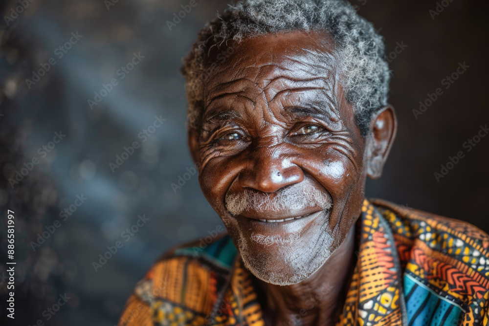  Close-up portrait of a senior man of African descent, studio photo, against a sleek gray studio backdrop