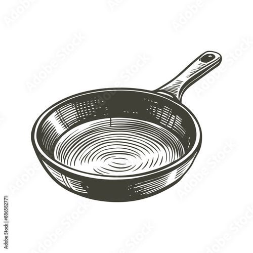 frying pan engraving hand drawn illustration vector