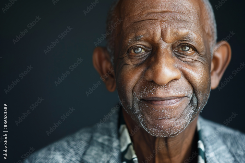 Close-up portrait of a middle aged man of African descent, studio photo, against a sleek gray studio backdrop Close-up portrait of a middle aged man of African descent, studio photo, against a sleek gray studio backdrop