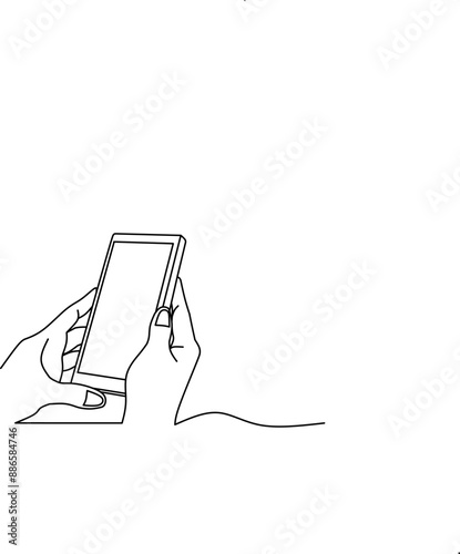 Hand holding mobilephone outline drawing 