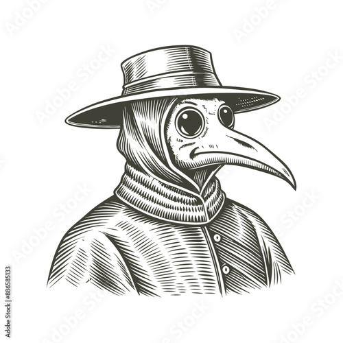 plague doctor vintage engraving hand drawn illustration vector