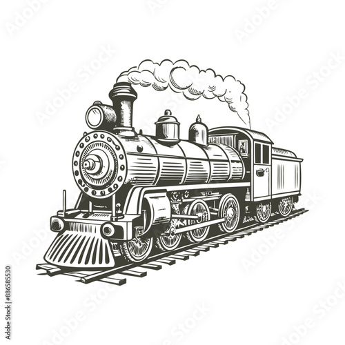 locomotive vintage engraving hand drawn illustration vector