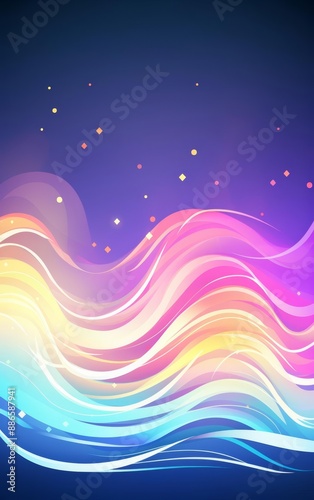 Abstract neon waves with glowing stars.
