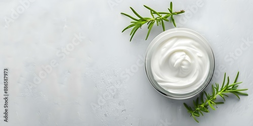 Waterless Cream Skincare Texture in Sustainable Organic Jar An Overhead View. Concept Skincare, Cream, Texture, Sustainable Packaging, Organic, Overhead View photo