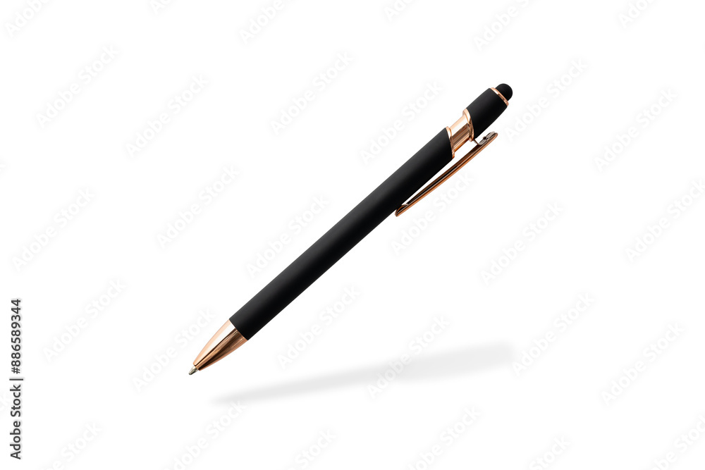 Black matte ball pen flying isolated on white background. Black matte ball pen flying isolated on white background.