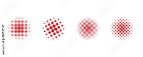 Set of red halftone circles. Vector illustration.