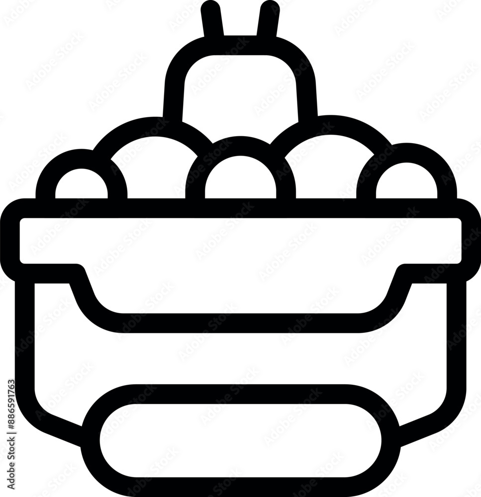 Simple line icon representing a food container holding round objects with a cherry on top Simple line icon representing a food container holding round objects with a cherry on top