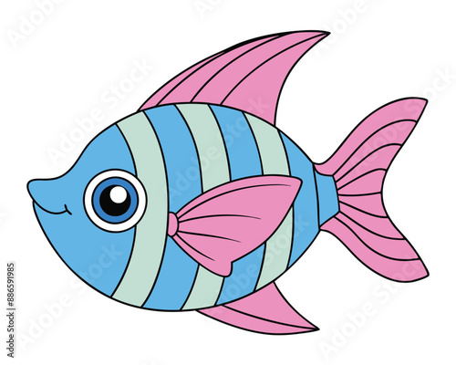 Cute Angelfish Vector Illustration - Cartoons, Clipart, and Line Art Design for Microstock, Adorable angelfish vector illustration, perfect for cartoons, clipart, and line art designs.