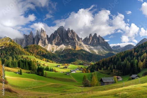 Picturesque Mountain Valley with Lush Greenery and Cloudy Sky