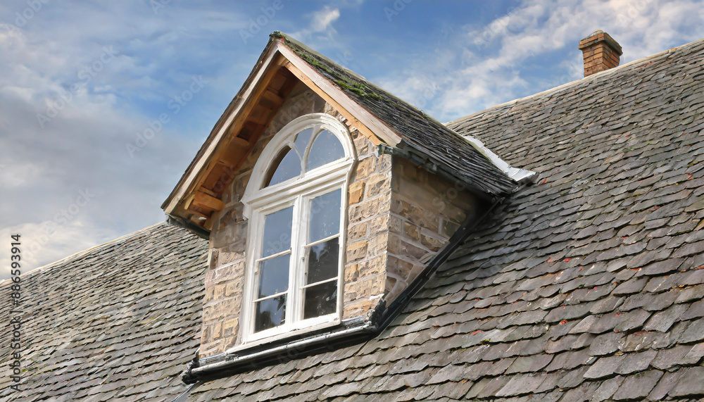 window on the with slates covered roof window on the with slates covered roof
