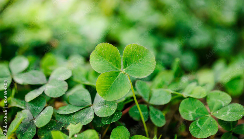 Lucky Irish Four Leaf Clover in the Field for St. Patricks Day background with copy space. Lucky Irish Four Leaf Clover in the Field for St. Patricks Day background with copy space.