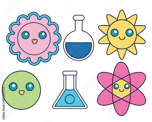 Science Icons Vector Illustration - Cartoons, Clipart, and Line Art Design for Microstock,