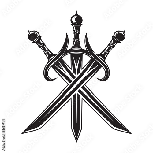 three swords knife arranged in order war kingdom logo black and white vector tattoo 