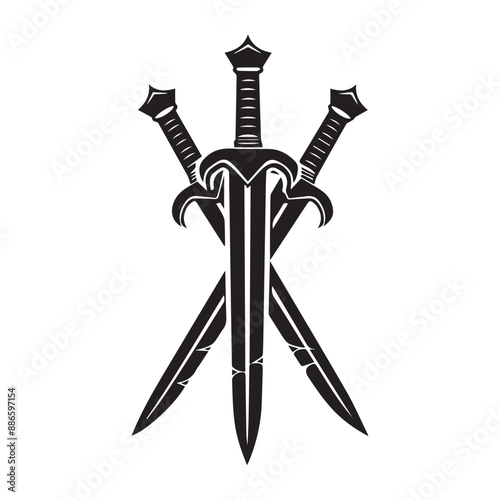 three swords knife arranged in order war kingdom logo black and white vector tattoo 