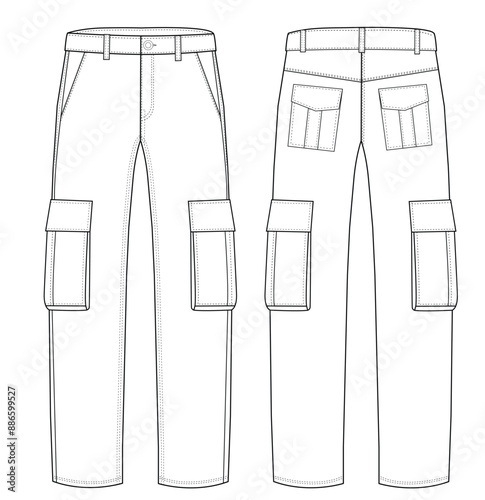 Men's Cargo Pant Cargo Pants technical fashion Illustration template Side views