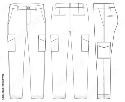 Men's Cargo Pant Cargo Pants technical fashion Illustration template Side views