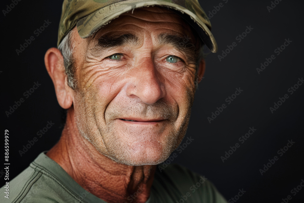 Close-up portrait of a middle aged man of European descent, studio photo, against a sleek gray studio backdrop Close-up portrait of a middle aged man of European descent, studio photo, against a sleek gray studio backdrop