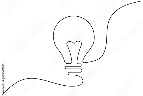 Light bulb continuous one line drawing of bulb isolated outline vector icon