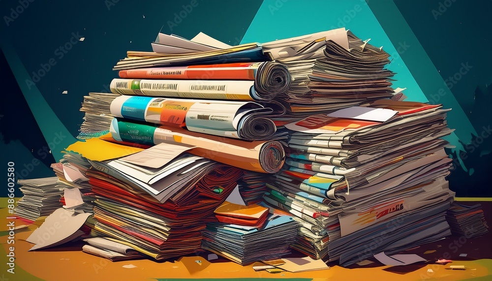 Obraz premium A stacks of paper and magazines and newspapers ready to be recycled