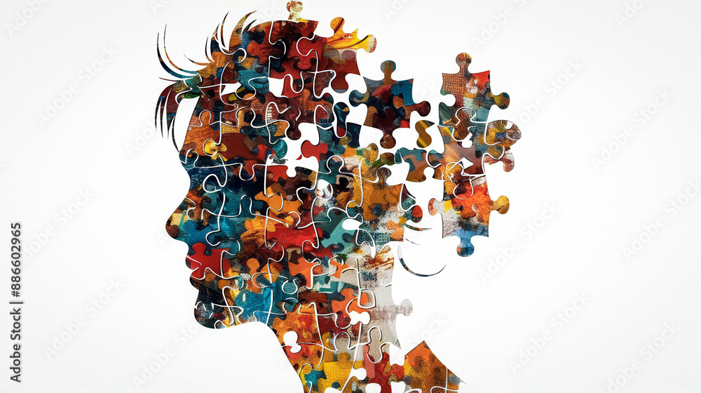 Autism Complexity Silhouette with Puzzle Pieces Autism Complexity Silhouette with Puzzle Pieces