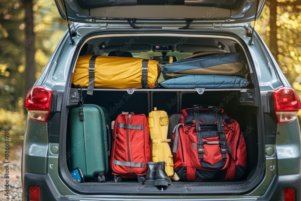 Truck of SUV car loaded with travel luggage Truck of SUV car loaded with travel luggage