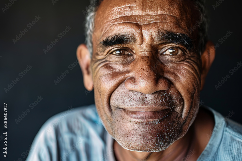 Close-up portrait of a middle aged Indigenous man, studio photo, against a sleek gray studio backdrop Close-up portrait of a middle aged Indigenous man, studio photo, against a sleek gray studio backdrop