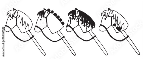 hobby horsing. cute doodle style illustration with a toy horse.