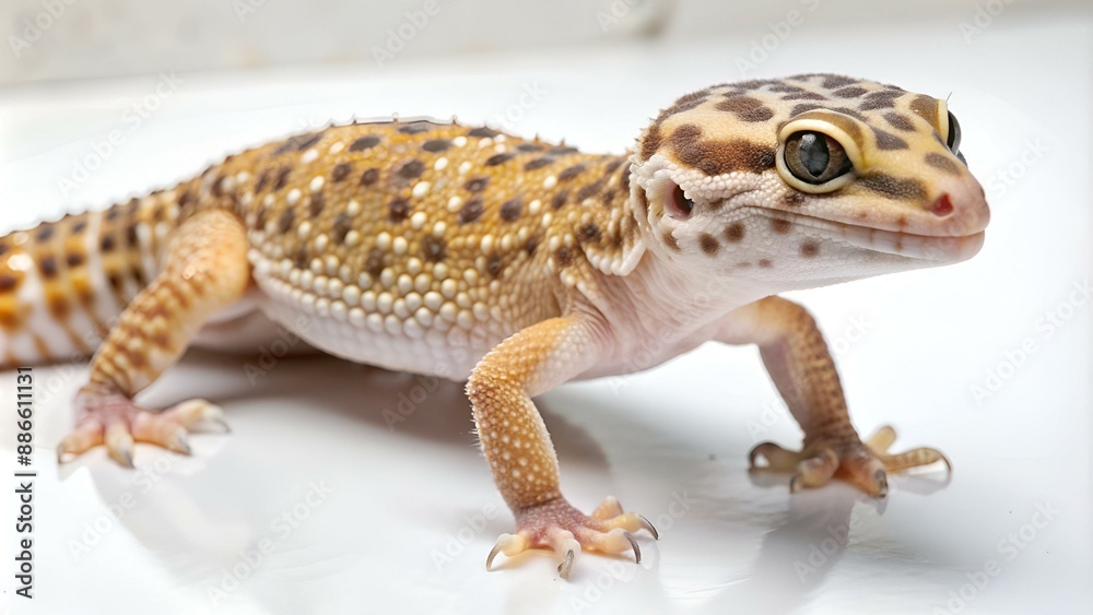 Leopard gecko (Eublepharis macularius) on a white background Leopard gecko (Eublepharis macularius) on a white background