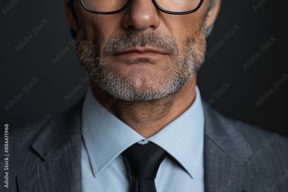 Close-up portrait of a middle aged Latino man, studio photo, against a sleek gray studio backdrop Close-up portrait of a middle aged Latino man, studio photo, against a sleek gray studio backdrop