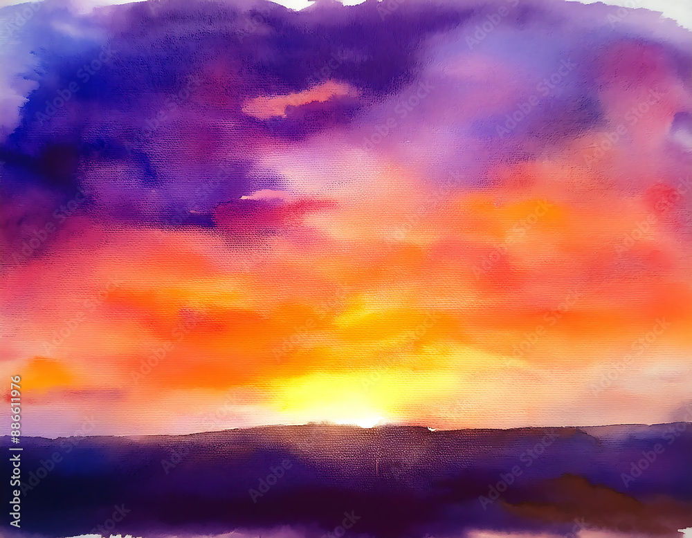 Obraz premium Abstract Watercolor Sunset Sky- A beautiful watercolor painting of a sunset sky with vi_1(19)