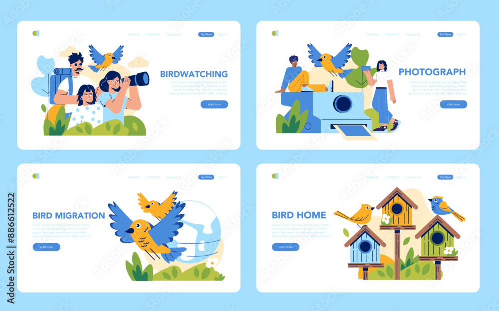 Birdwatching. Flat Vector Illustration Birdwatching. Flat Vector Illustration