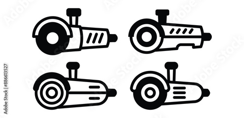 angle grinder icon symbol sign vector design simple line black white color modern illustration collection set
