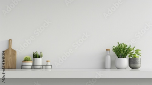 Wallpaper Mural Various plants in white vases on a shelf against a white wall as a stylish home decor idea Torontodigital.ca