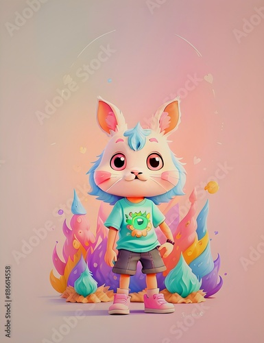Animated portrait of a bunny, kids colouring book concept, ai generative