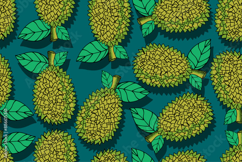 seamless pattern durian vector drawing