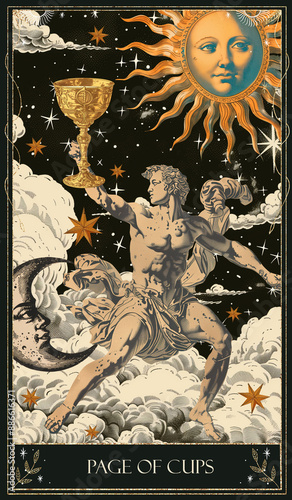 vintage vintage style deck of tarot cards collage. magical predictions of the future, mysterious characters. AI generated	
