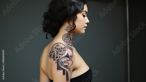woman helix crazy head tattoo